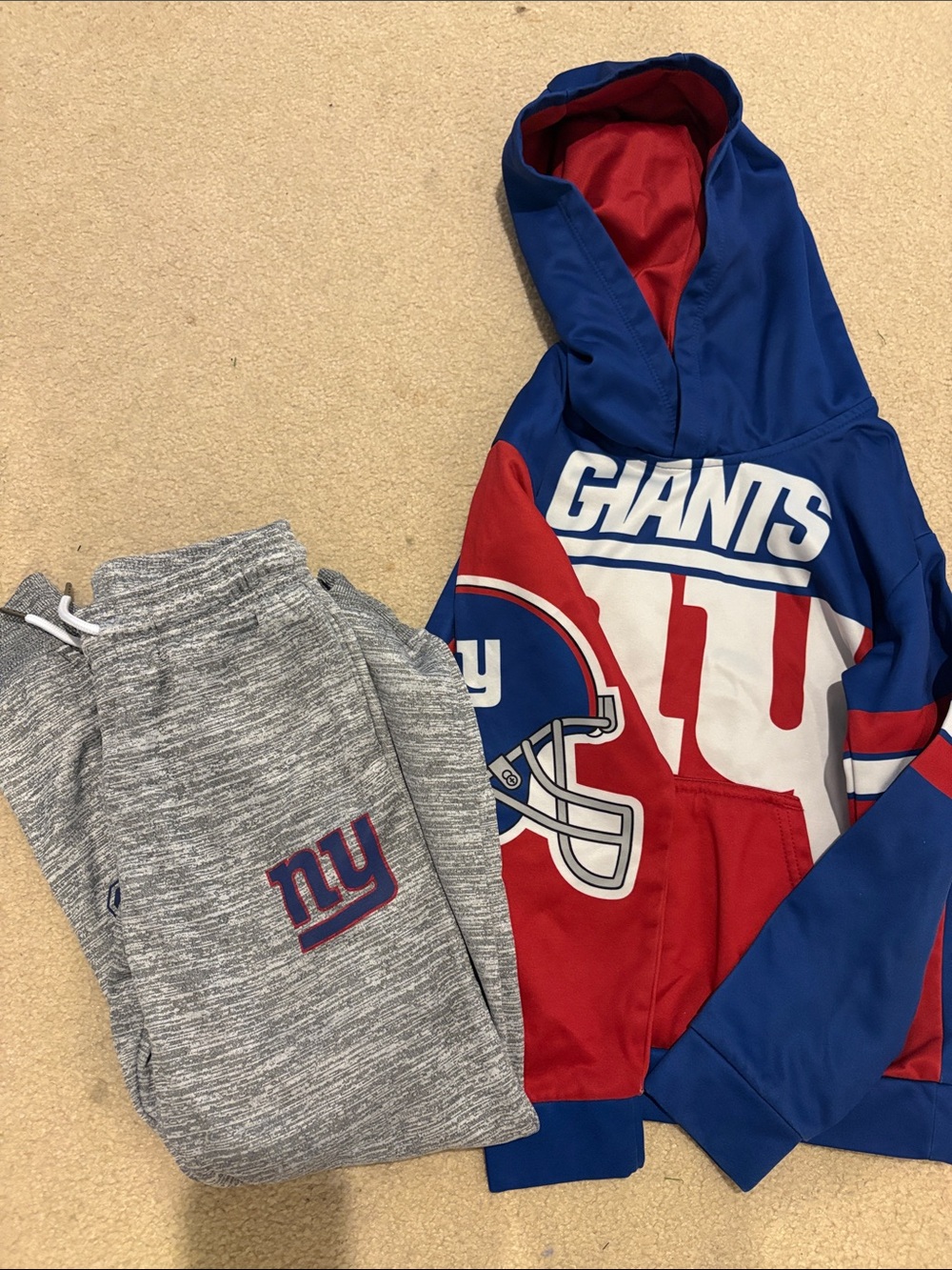 New York Giants Blue & Red Hoodie and Grey Sweatpants Set